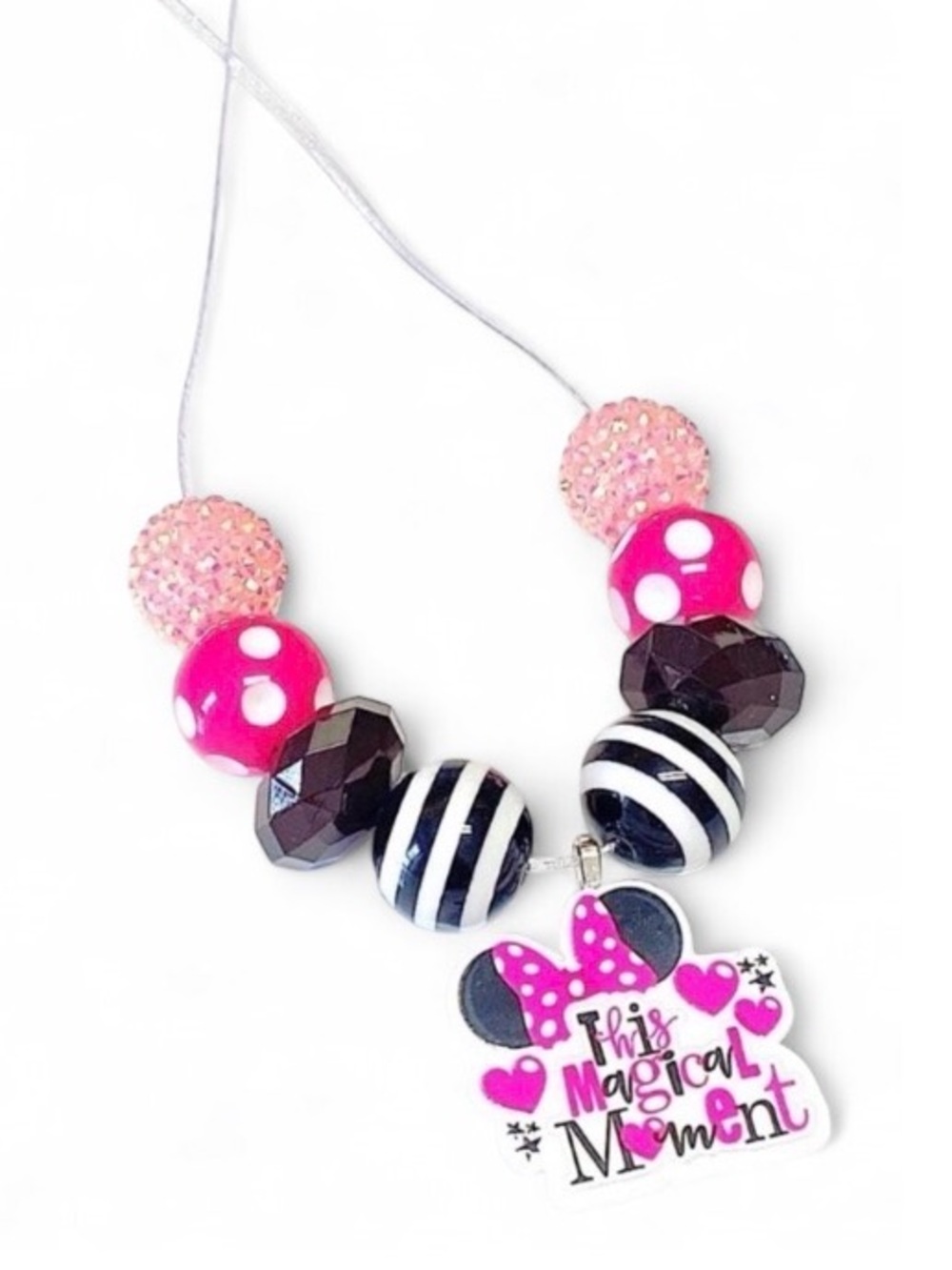 Handmade Minnie Mouse Ears Necklace “This Magical Moment” Disney Inspired Pink